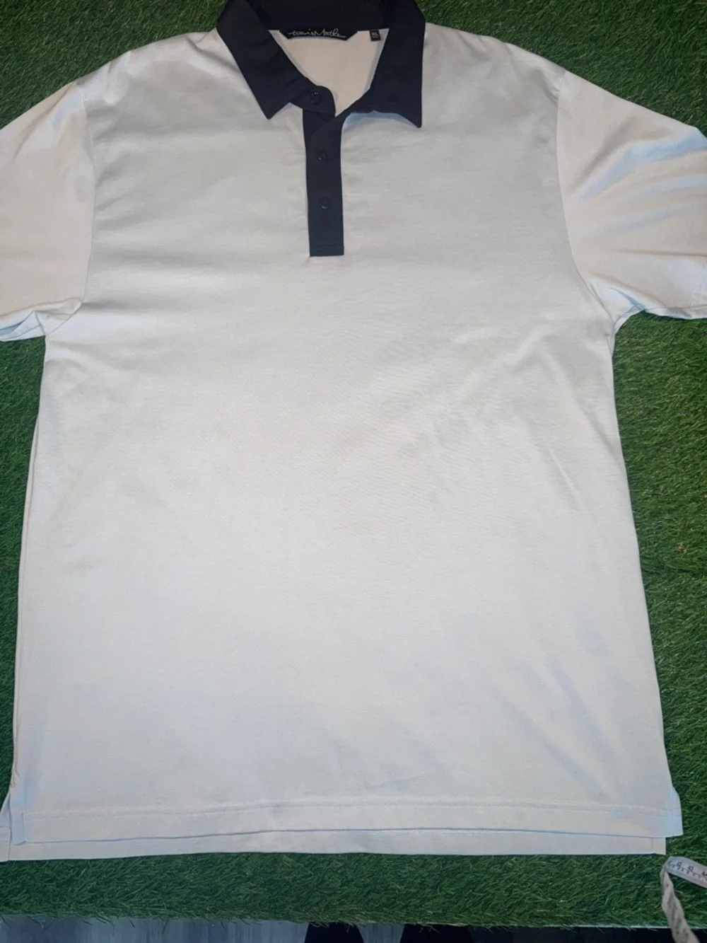 Travis Mathew Men's White Polo Shirt with Black Collar Size XL